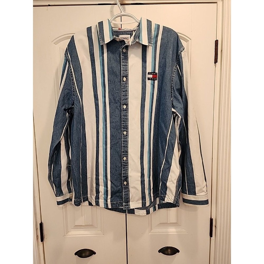 MEN'S SZ XXL TOMMY JEANS LONG SLEEVE BUTTON Y2K LOOK HEAVY MATERIAL RELAXED FIT